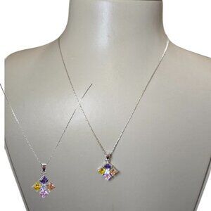 Women's Sterling Silver Pendant Necklace Multi Color Stone NWOT
